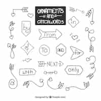 Vecteur gratuit ornements doodles avec des flèches et des catchworkds