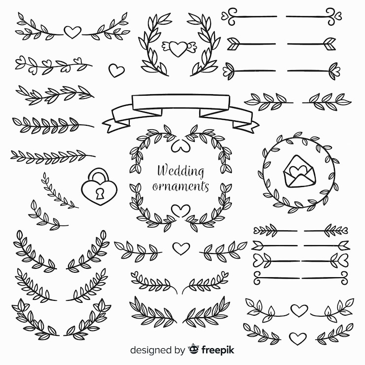 Vecteur gratuit ornements de mariage floral dessinés à la main