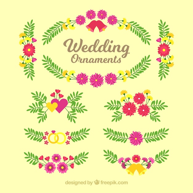 Vecteur gratuit ornements de mariage floral