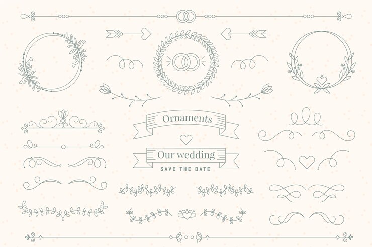 Vecteur gratuit ornements de mariage plats linéaires