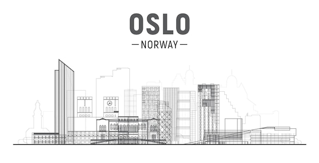 Oslo Norvège ligne d'horizon de la ville avec panorama sur fond blanc Illustration vectorielle Concept de voyage d'affaires et de tourisme avec des bâtiments modernes Image pour présentation bannière affiche et site web