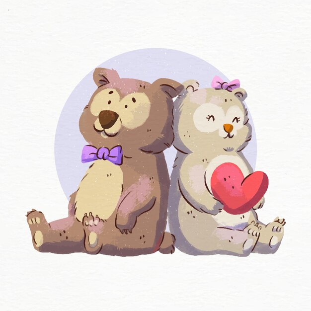 Couple D Ours Dessines A La Main Pour La Saint Valentin Vecteur Gratuite