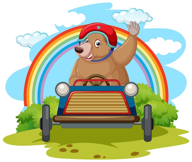 Vecteur gratuit ours grizzli conduisant une petite voiture