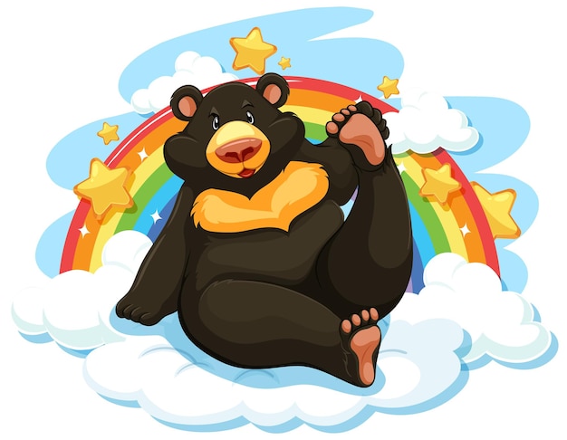 Vecteur gratuit ours noir sur le nuage avec arc-en-ciel