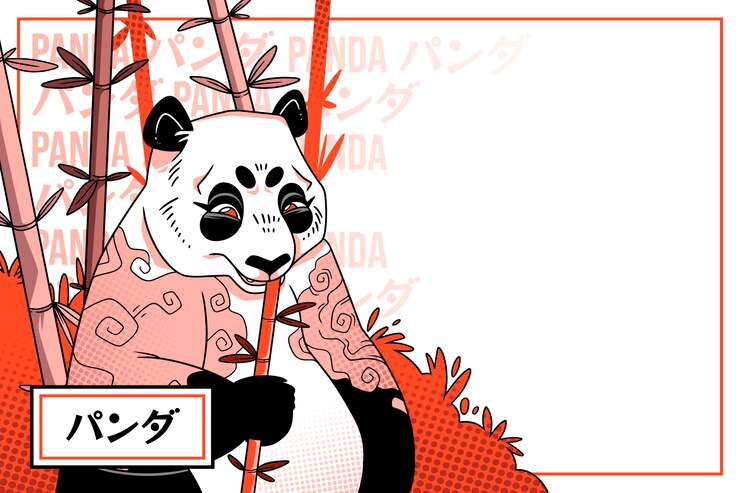 Vecteur gratuit ours panda asiatique dessiné à la main