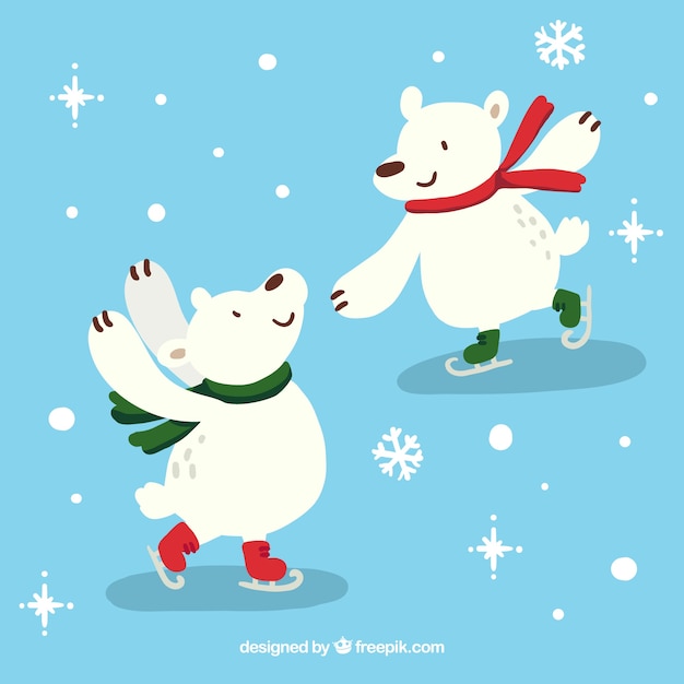 Vecteur gratuit les ours polaires de patinage