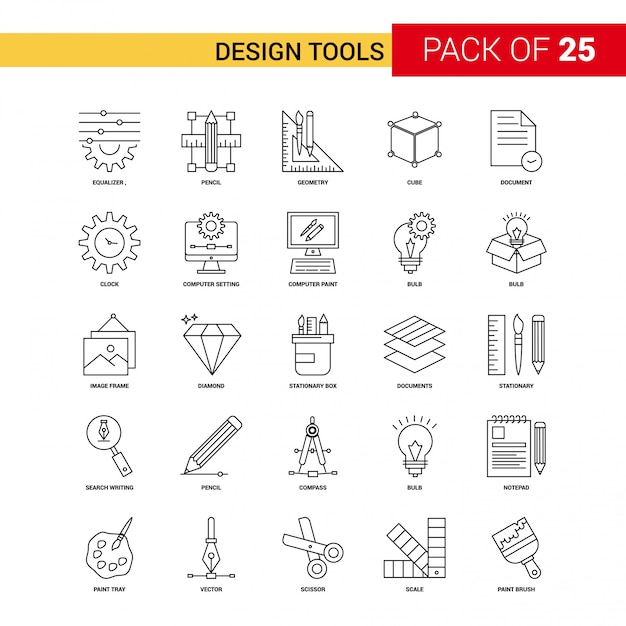 Outils de conception Black Line Icon - 25 Business Outline Icon Set