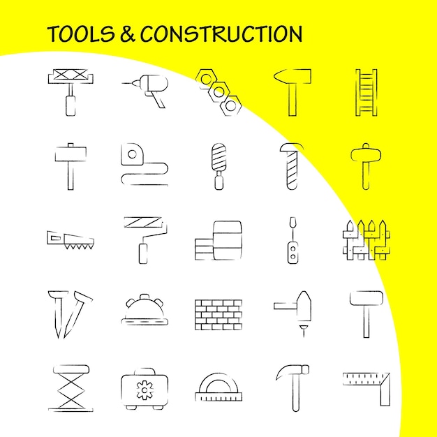 Vecteur gratuit outils et construction pack d'icônes dessinées à la main