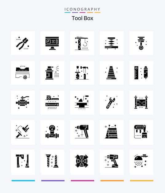 Vecteur gratuit outils créatifs 25 pack d'icônes glyph solid black tels que des outils de garage outils de l'industrie de planification