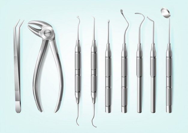 Outils dentaires professionnels réalistes en acier inoxydable pour les dents