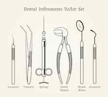 Vecteur gratuit outils de dentiste vintage. matériel médical dans un style rétro.