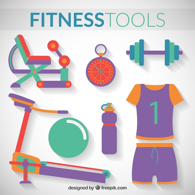 Vecteur gratuit outils de fitness pack dans un style plat