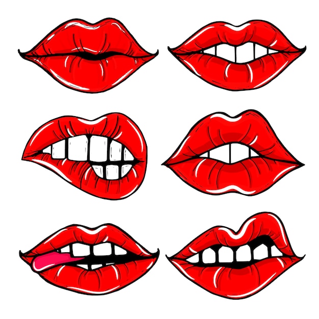 Ouvrir La Bouche Féminine Aux Lèvres Rouges. Ensemble Isolé De Lèvres Femmes