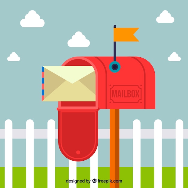 Vecteur gratuit ouvrir fond de boîte aux lettres rouge avec enveloppe
