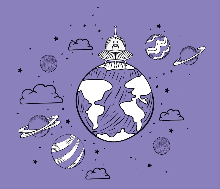 Vecteur gratuit ovni et planète