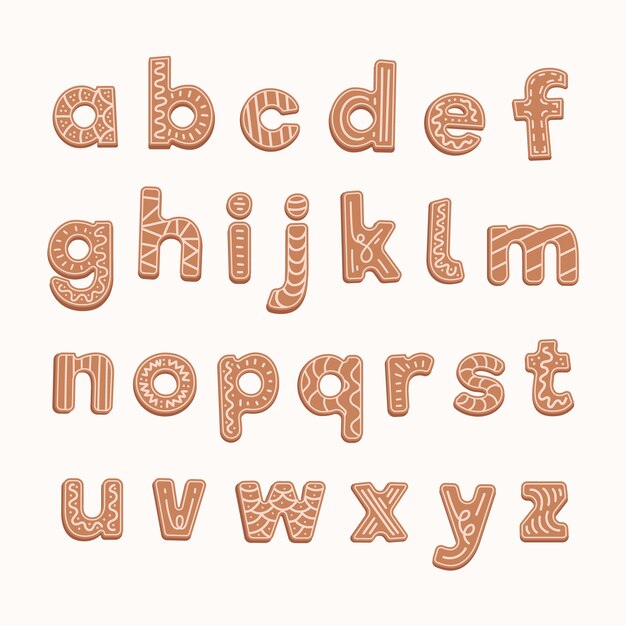 Vecteur gratuit pack d'alphabet de noël en pain d'épice