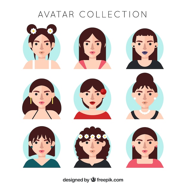 Pack amusant d&#39;avatar féminin avec un design plat