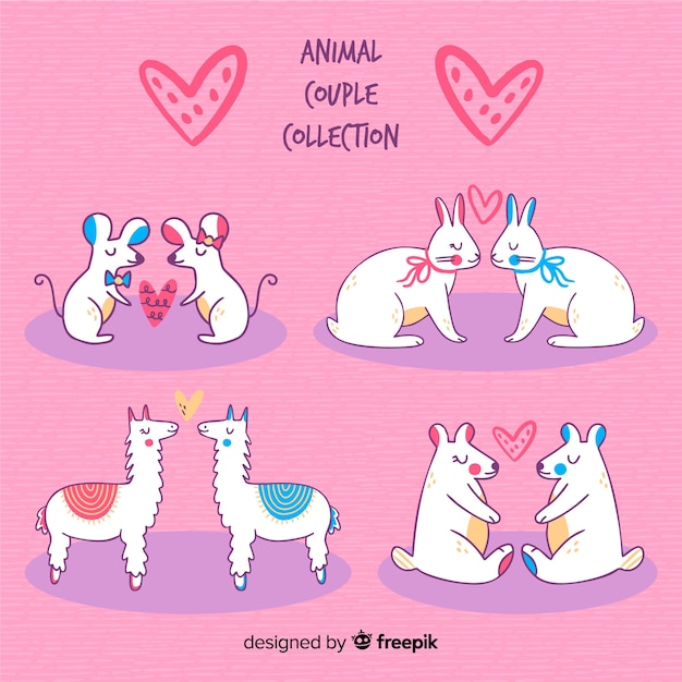 Vecteur gratuit pack animal couple valentine