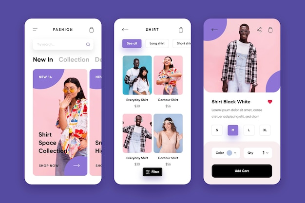 Vecteur gratuit pack d'applications de shopping de mode