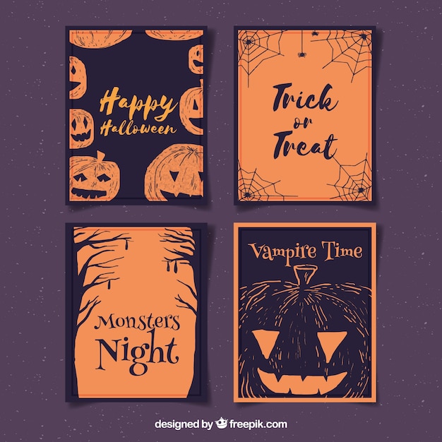 Pack D'aquarelle De Cartes D'halloween