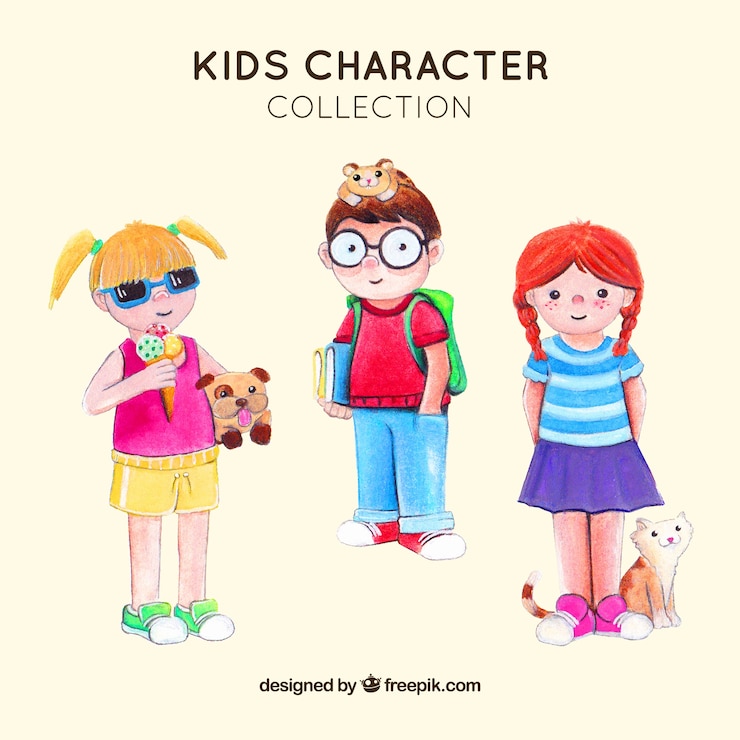 Vecteur gratuit pack aquarelle d&#39;enfants heureux