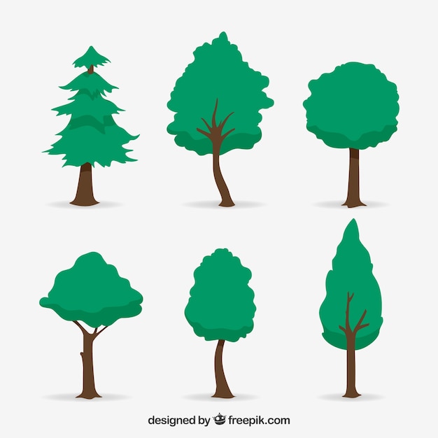 Vecteur gratuit pack d'arbres dans le style 2d