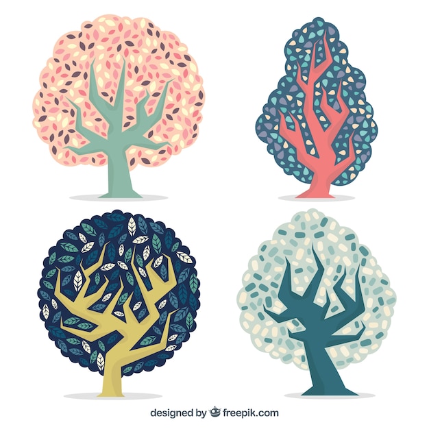 Pack d&#39;arbres dans un style dessiné à la main