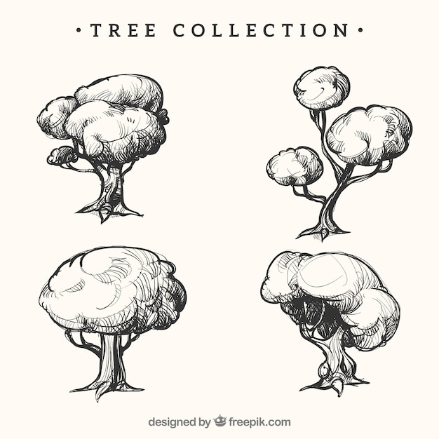 Vecteur gratuit pack d'arbres dans un style dessiné à la main