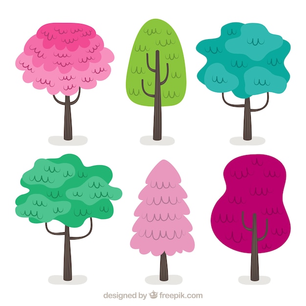 Vecteur gratuit pack d'arbres dans un style dessiné à la main