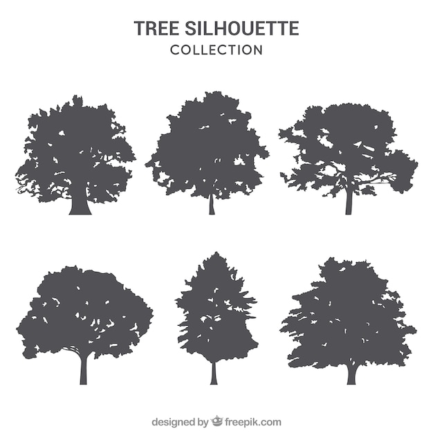 Vecteur gratuit pack d'arbres avec silhouette