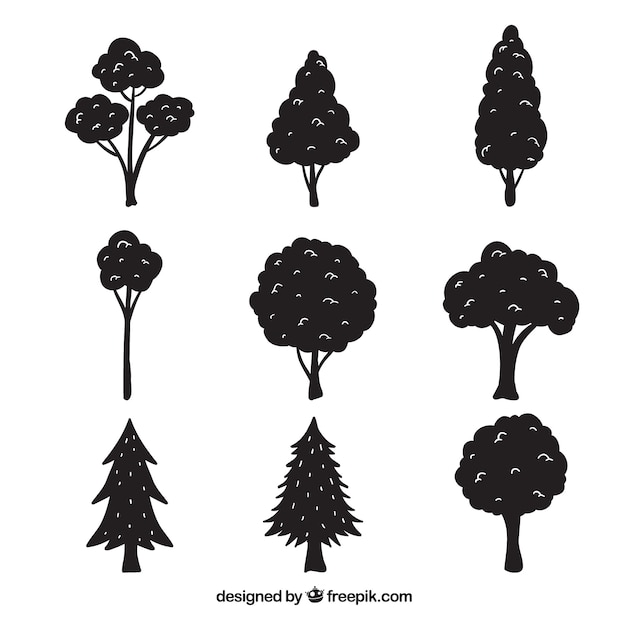Vecteur gratuit pack d'arbres avec silhouette