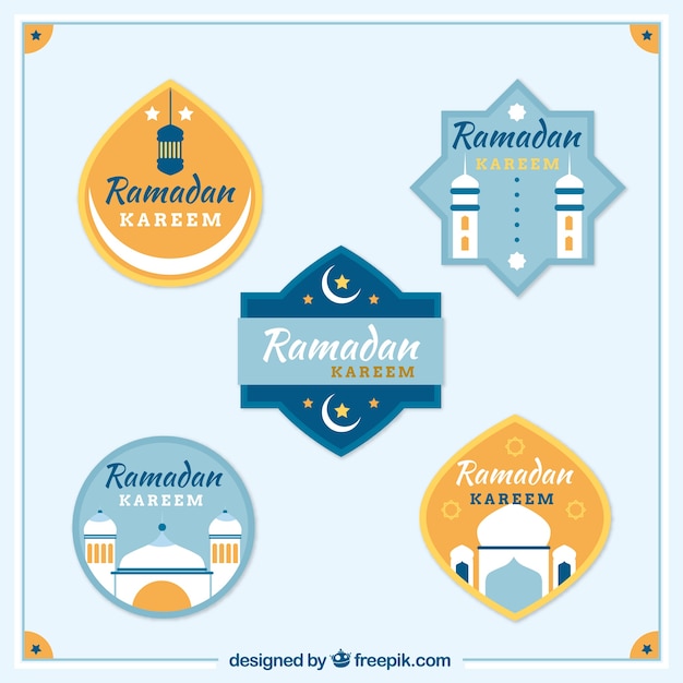 Vecteur gratuit pack d'autocollants kareem ramadan en conception plate
