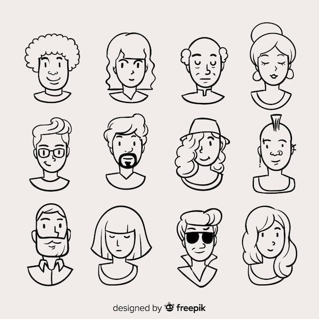 Vecteur gratuit pack avatar de personnes dessinées à la main