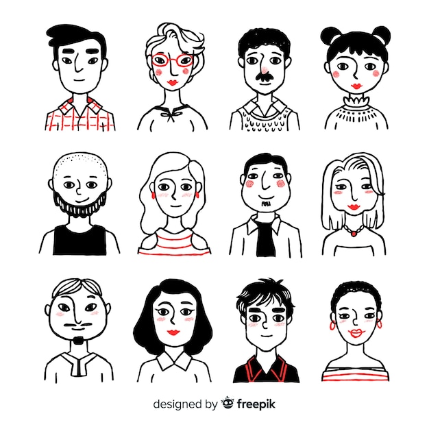 Pack avatar de personnes dessinées à la main