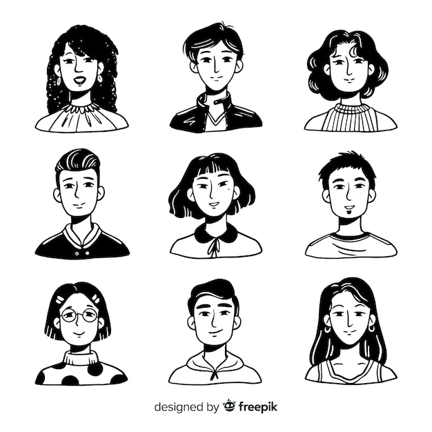 Pack avatar de personnes dessinées à la main