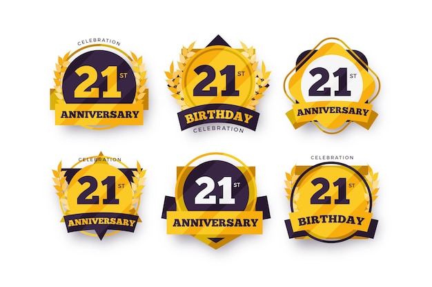 Vecteur gratuit pack de badges anniversaire plat 21