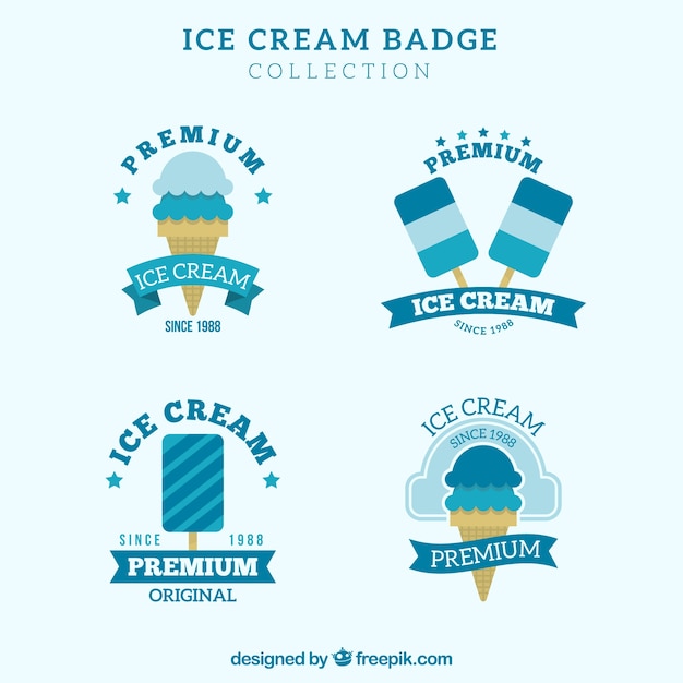 Vecteur gratuit pack de badges de crème glacée bleue