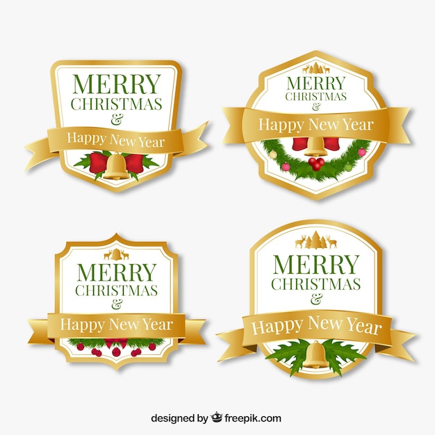 Vecteur gratuit pack de badges de noël or