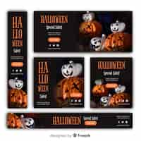 Vecteur gratuit pack de bannière de vente web halloween avec image