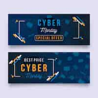 Vecteur gratuit pack bannières cyber lundi design plat