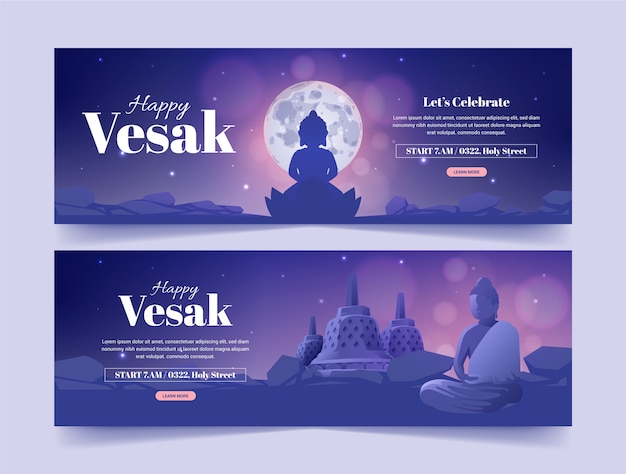 Vecteur gratuit pack de bannières horizontales dégradé vesak day