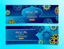 Vecteur gratuit pack de bannières horizontales dégradées eid al-fitr
