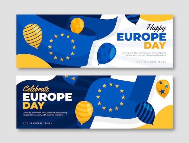 Vecteur gratuit pack de bannières horizontales plat europe day