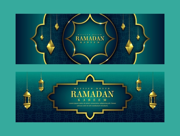 Vecteur gratuit pack de bannières horizontales ramadan dégradé