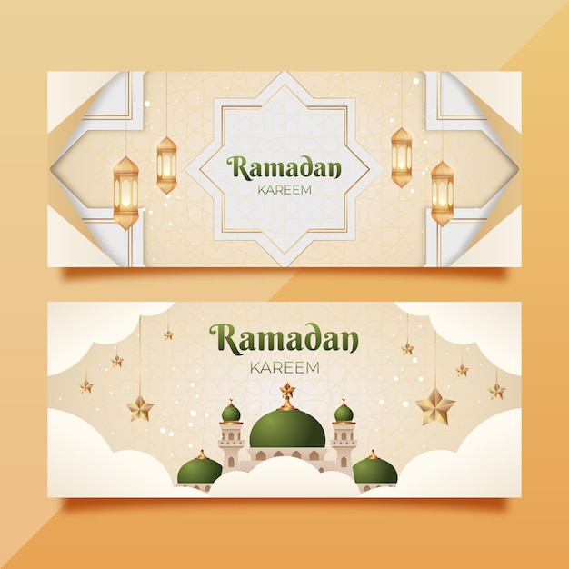 Vecteur gratuit pack de bannières horizontales ramadan réalistes