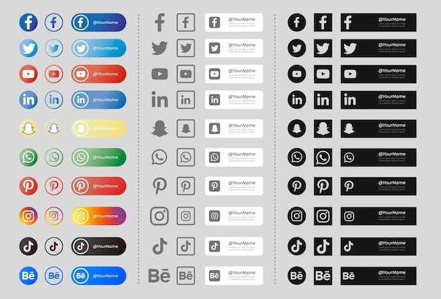 Vecteur gratuit pack de bannières avec des icônes de médias sociaux en noir et blanc