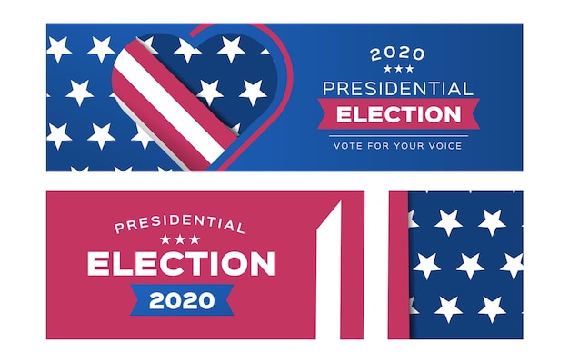 Vecteur gratuit pack de bannières pour l'élection présidentielle américaine 2020