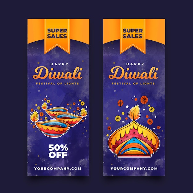 Vecteur gratuit pack de bannières de vente diwali
