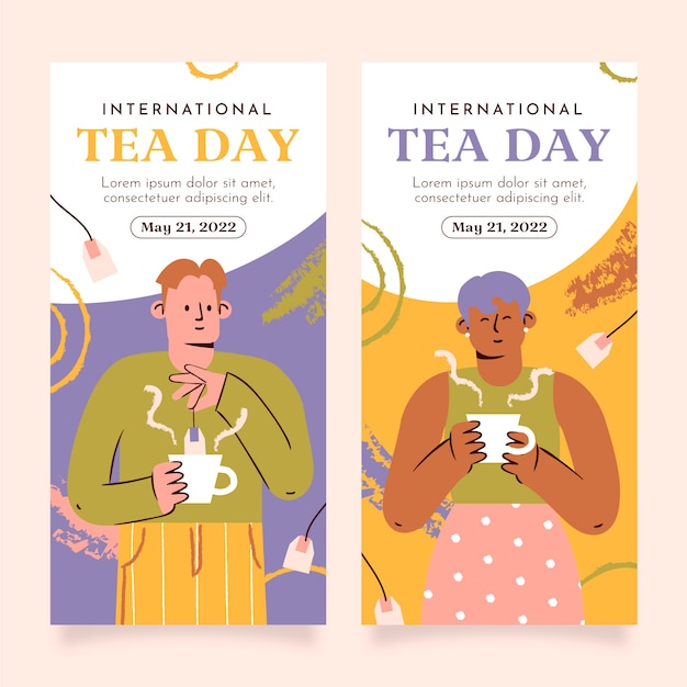 Pack De Bannières Verticales Plates Pour La Journée Internationale Du Thé