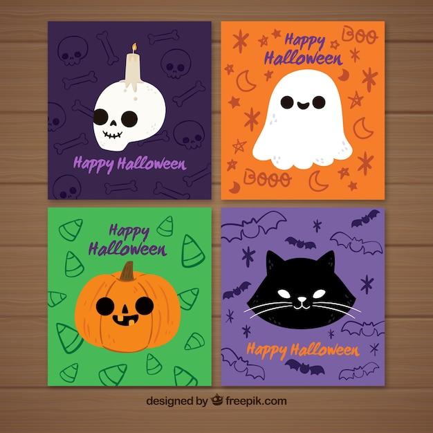 Vecteur gratuit pack de belles cartes d'halloween